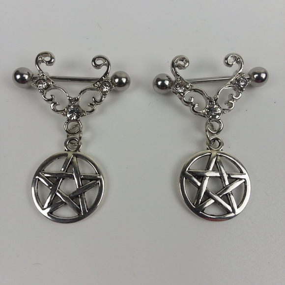 Luny's Emporium Jewelry - Pentagram Pentacle 14g 5mm 2pcs Nipple Jewelry